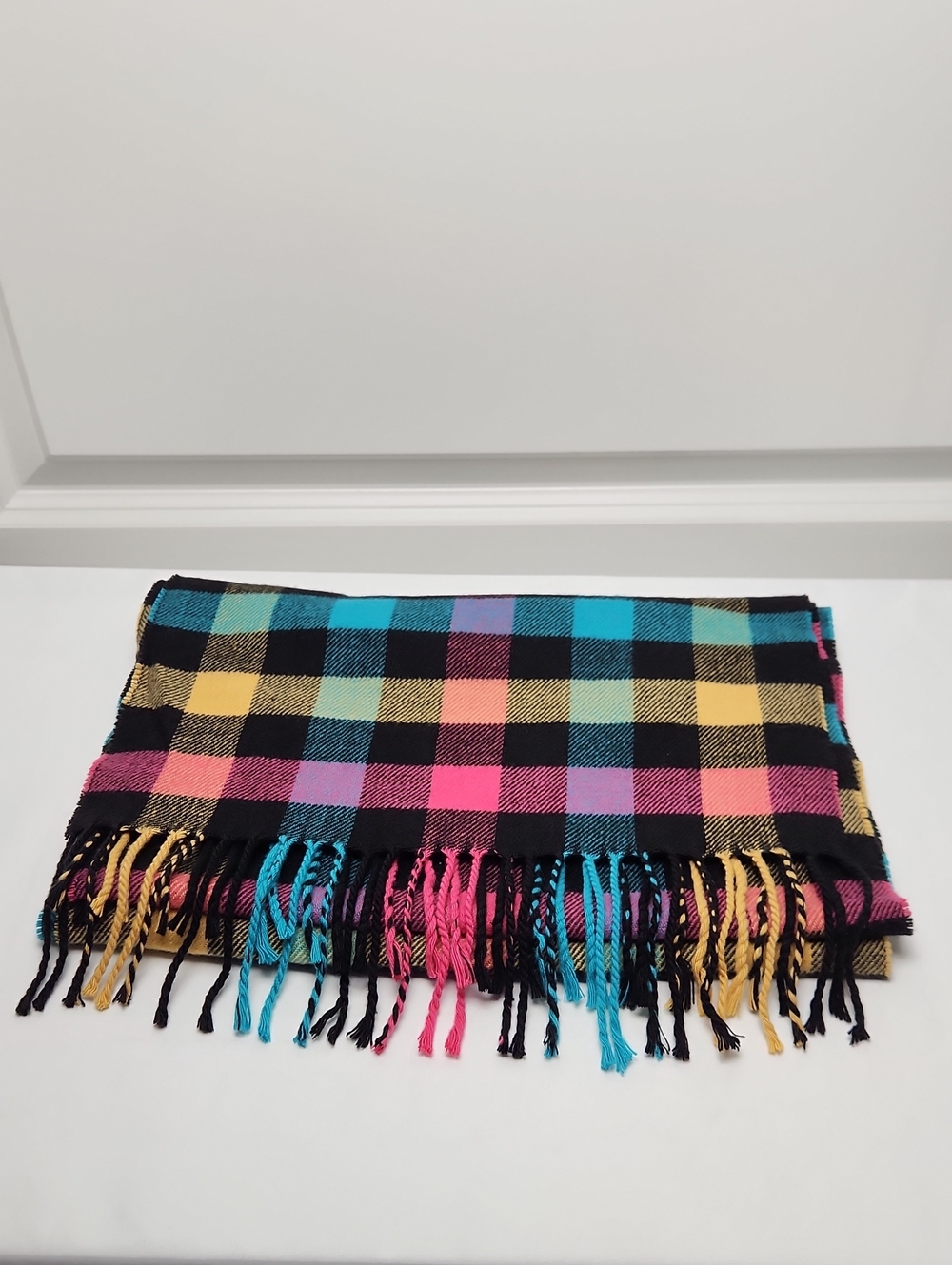 Cashmere Multicolor Plaid Fringe Scarf